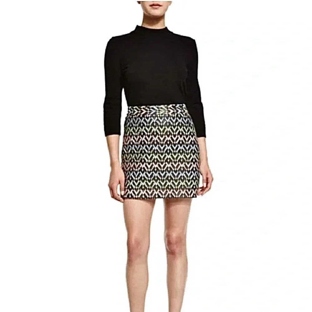 Milly Metallic Chevron Textured Modern Mini Skirt in Black Pink Green Womens 6